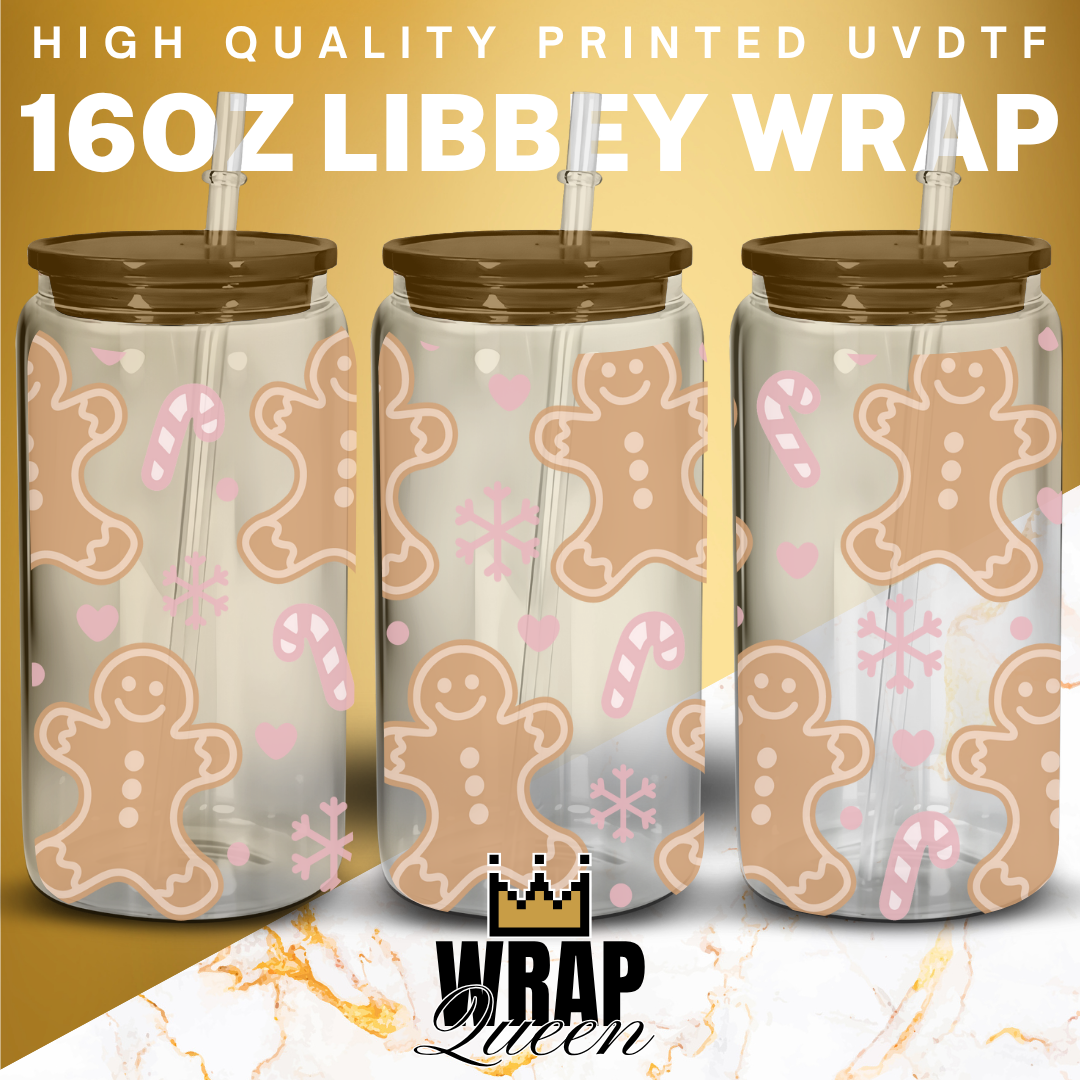 Christmas Gingerbread Man 2 UV DTF 16oz Glass Cup Wrap