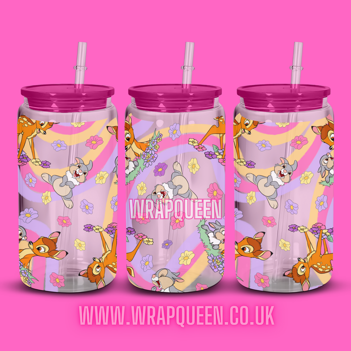 Deer Rainbow Cartoon Film UV DTF 16oz Glass Cup Wrap