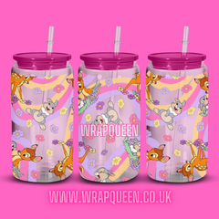 Deer Rainbow Cartoon Film UV DTF 16oz Glass Cup Wrap