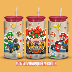 Plumber Bowser UV DTF 16oz Glass Cup Wrap