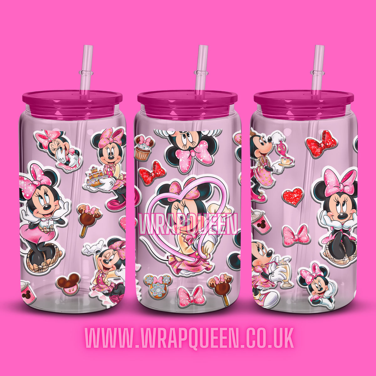 Mouse Pink UV DTF 16oz Glass Cup Wrap