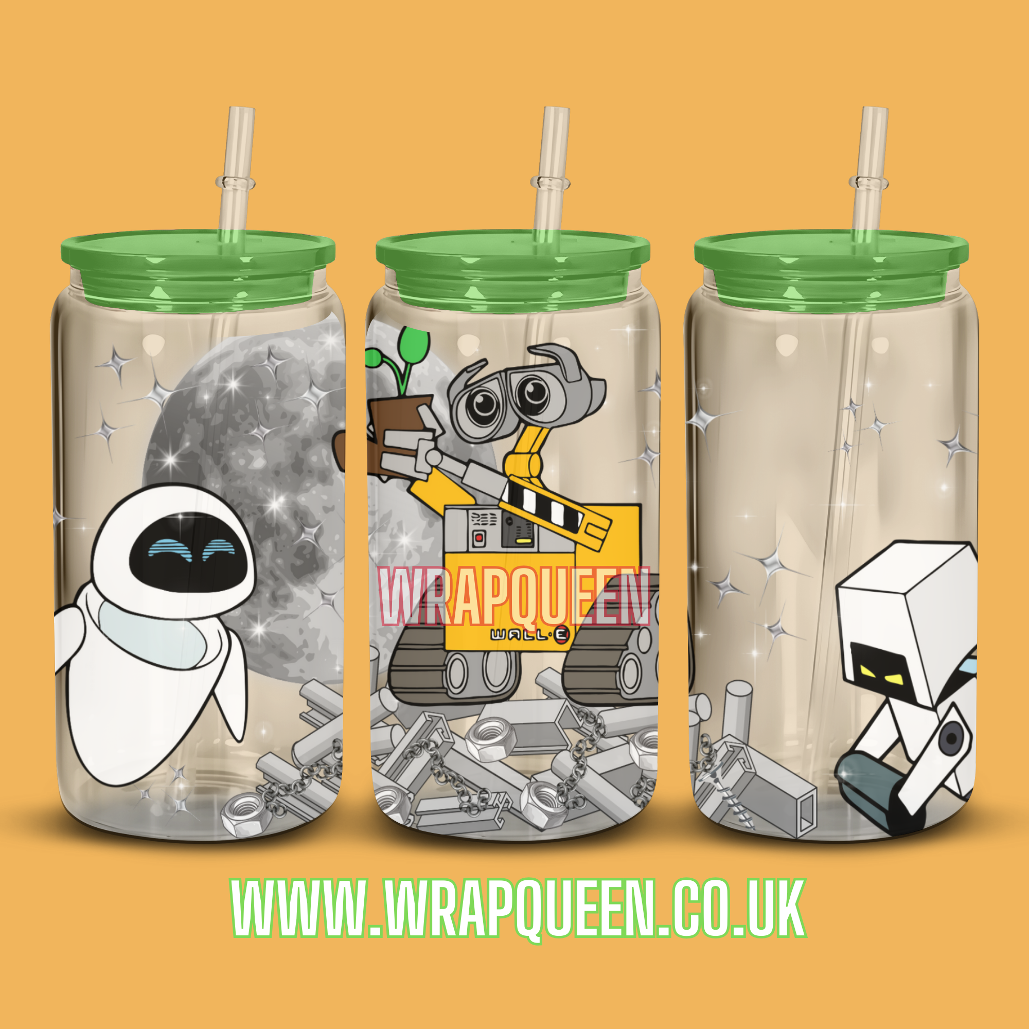 Wall E UV DTF 16oz Glass Cup Wrap