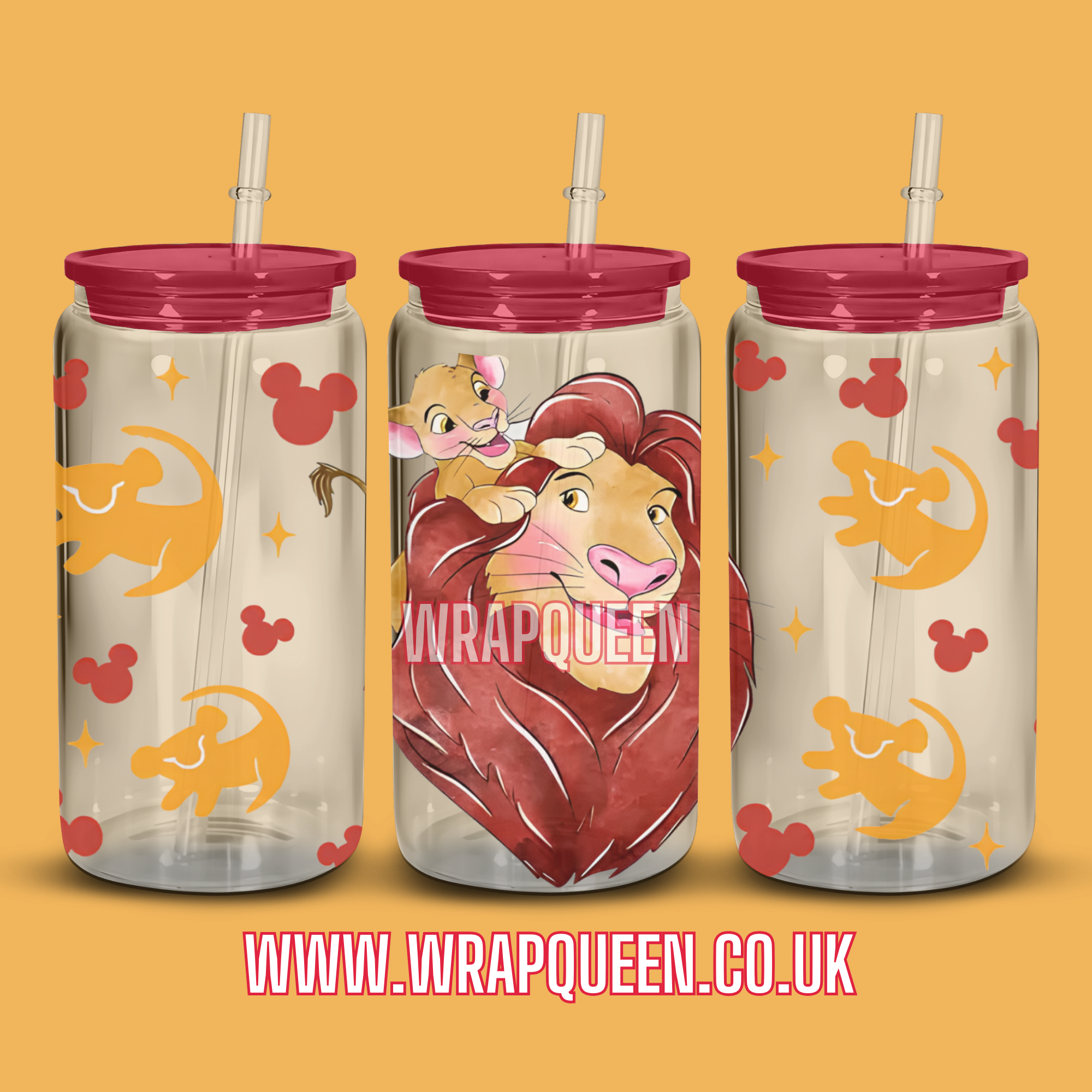 Lion Cartoon Film UV DTF 16oz Glass Cup Wrap