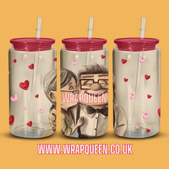 UP Cartoon Film UV DTF 16oz Glass Cup Wrap