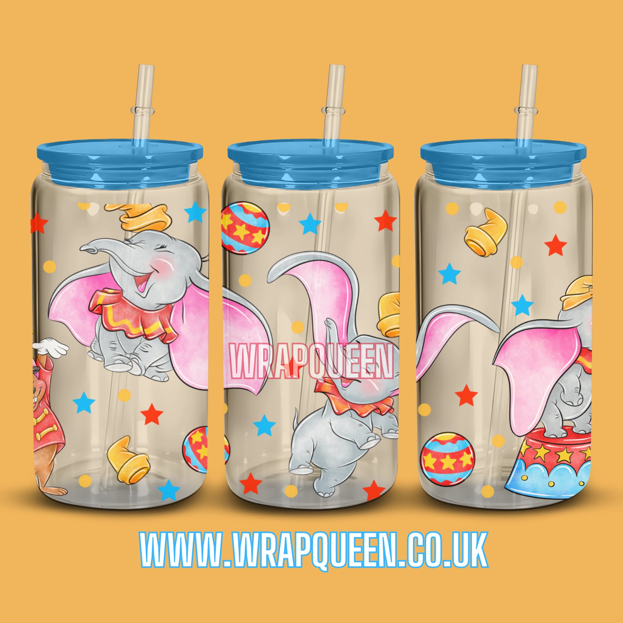 Elephant Cartoon UV DTF 16oz Glass Cup Wrap