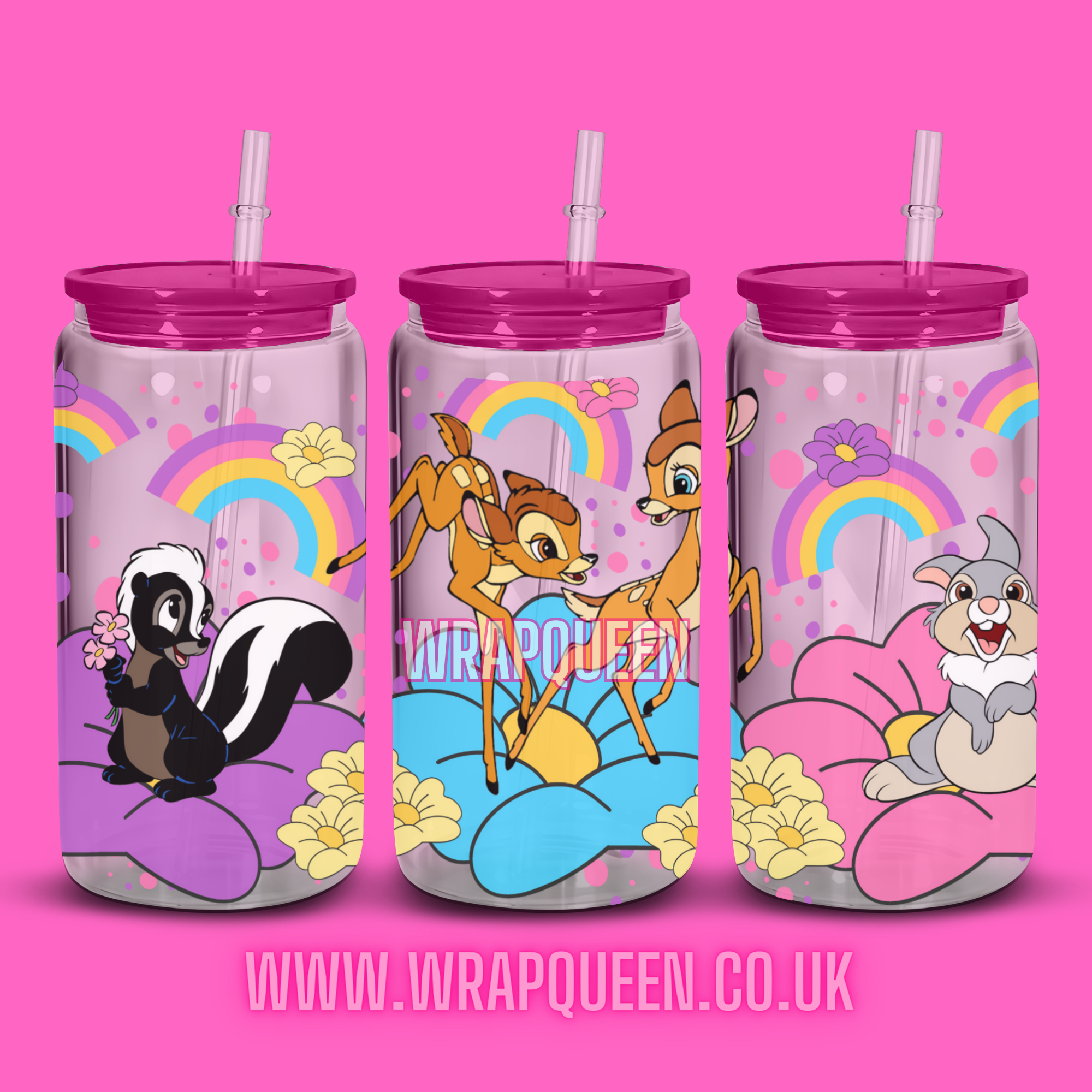 Deer Cartoon UV DTF 16oz Glass Cup Wrap