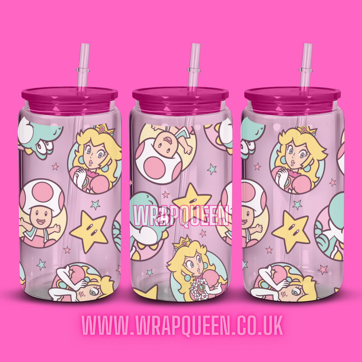 Plumber Girlfriend Peach Princess UV DTF 16oz Glass Cup Wrap