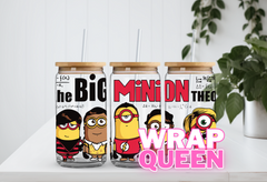 The Big MINION theory big bang UV DTF 16oz Glass Cup Wrap