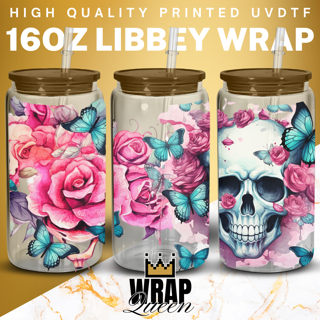 Floral Skulls 16oz UVDTF Libbey Wrap