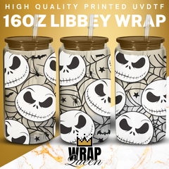 Nightmare Jack Skellington UV DTF 16oz Glass Cup Wrap