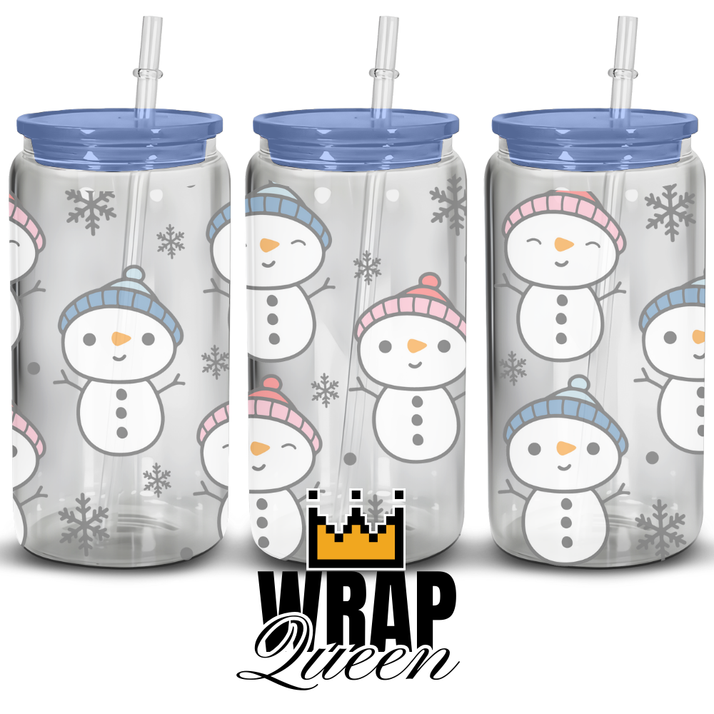 Christmas Snowman UV DTF 16oz Glass Cup Wrap