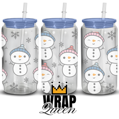 Christmas Snowman UV DTF 16oz Glass Cup Wrap