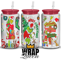 Grinch with Tree Christmas Movies Films UV DTF 16oz Glass Cup Wrap