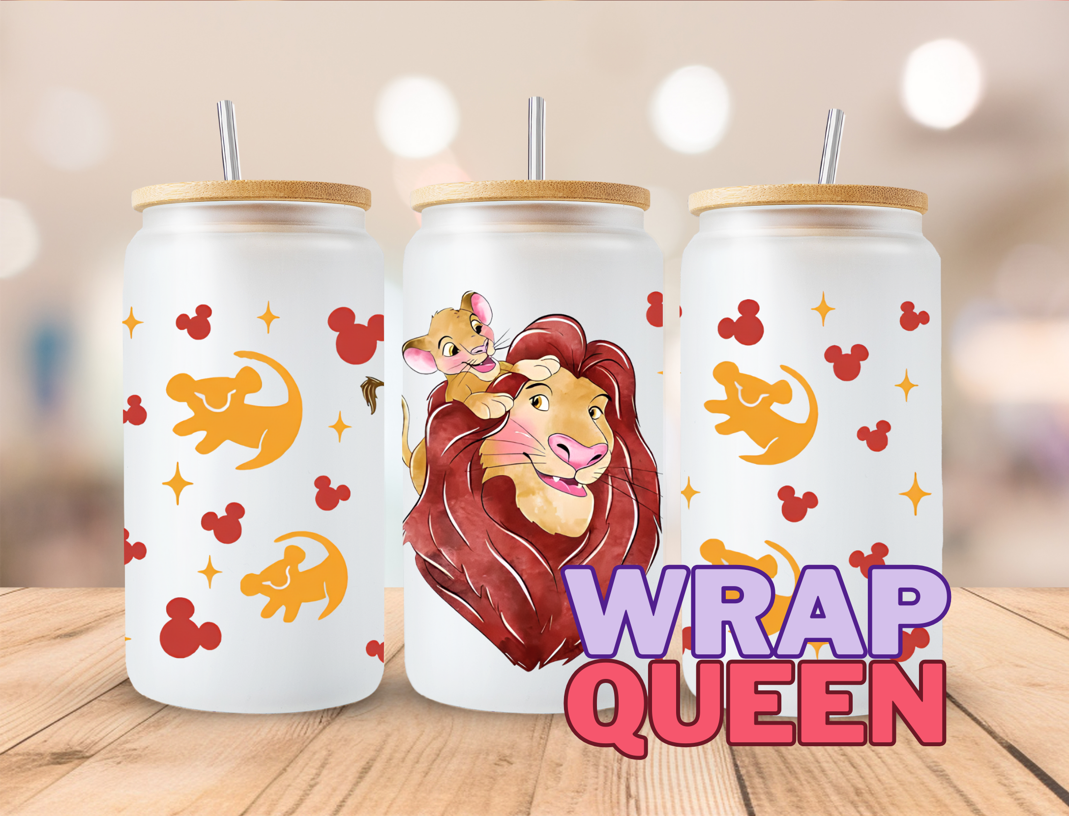 Lion Cartoon Film UV DTF 16oz Glass Cup Wrap