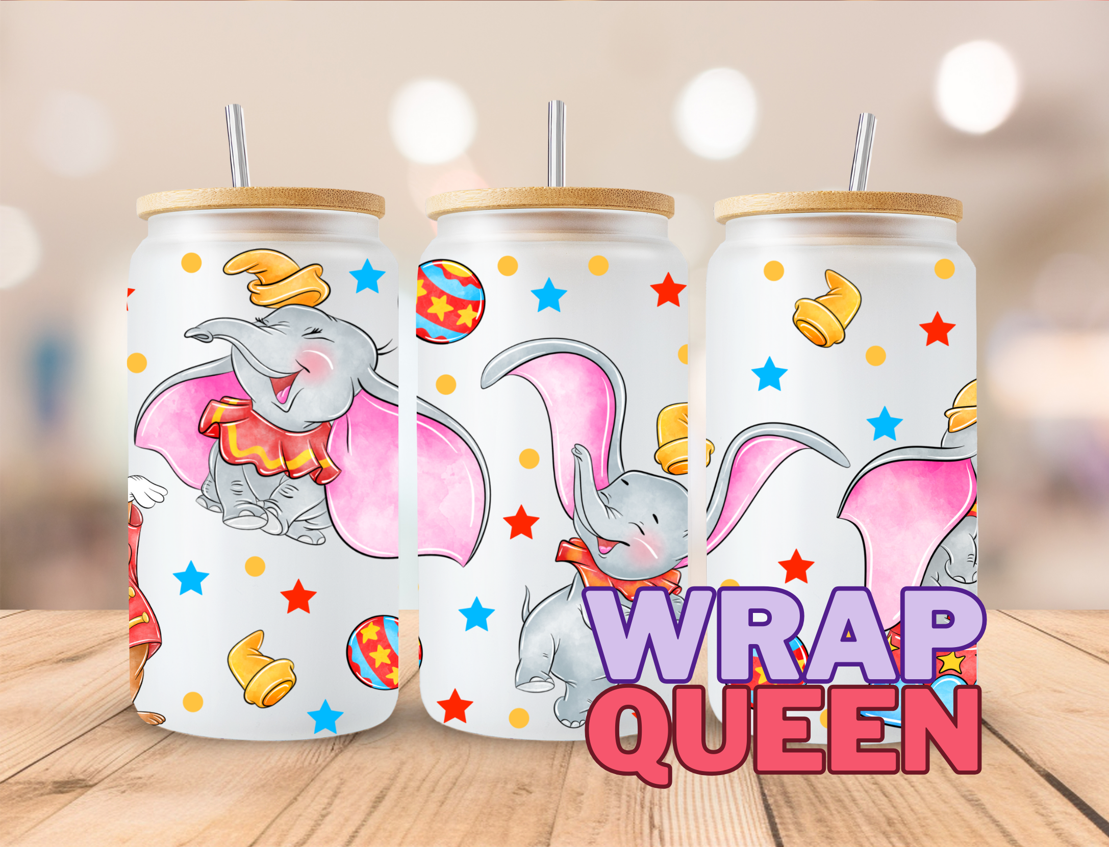 Elephant Cartoon UV DTF 16oz Glass Cup Wrap