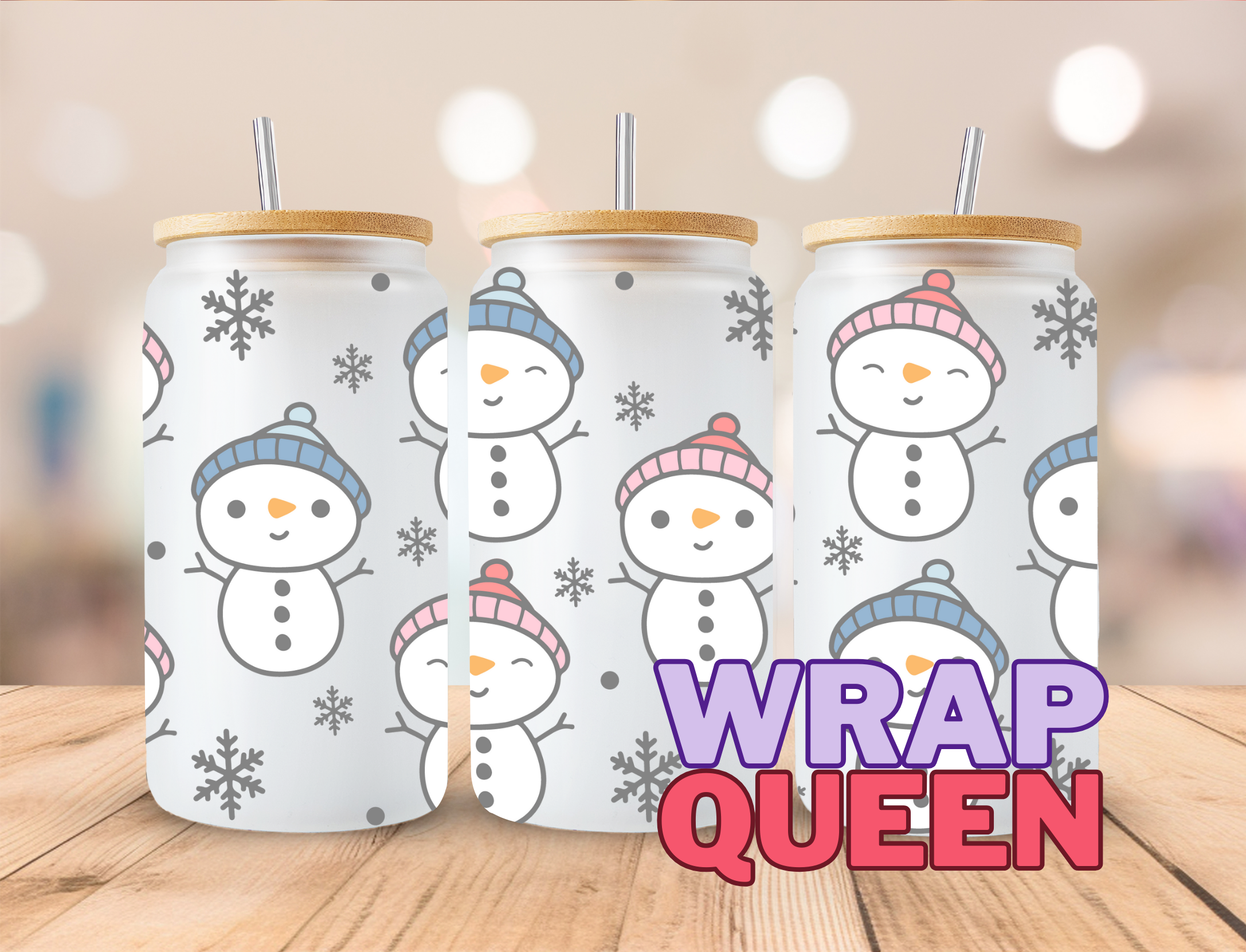 Christmas Snowman UV DTF 16oz Glass Cup Wrap