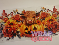 Highland Cow Autumn Halloween Pumpkin UV DTF 16oz Glass Cup Wrap