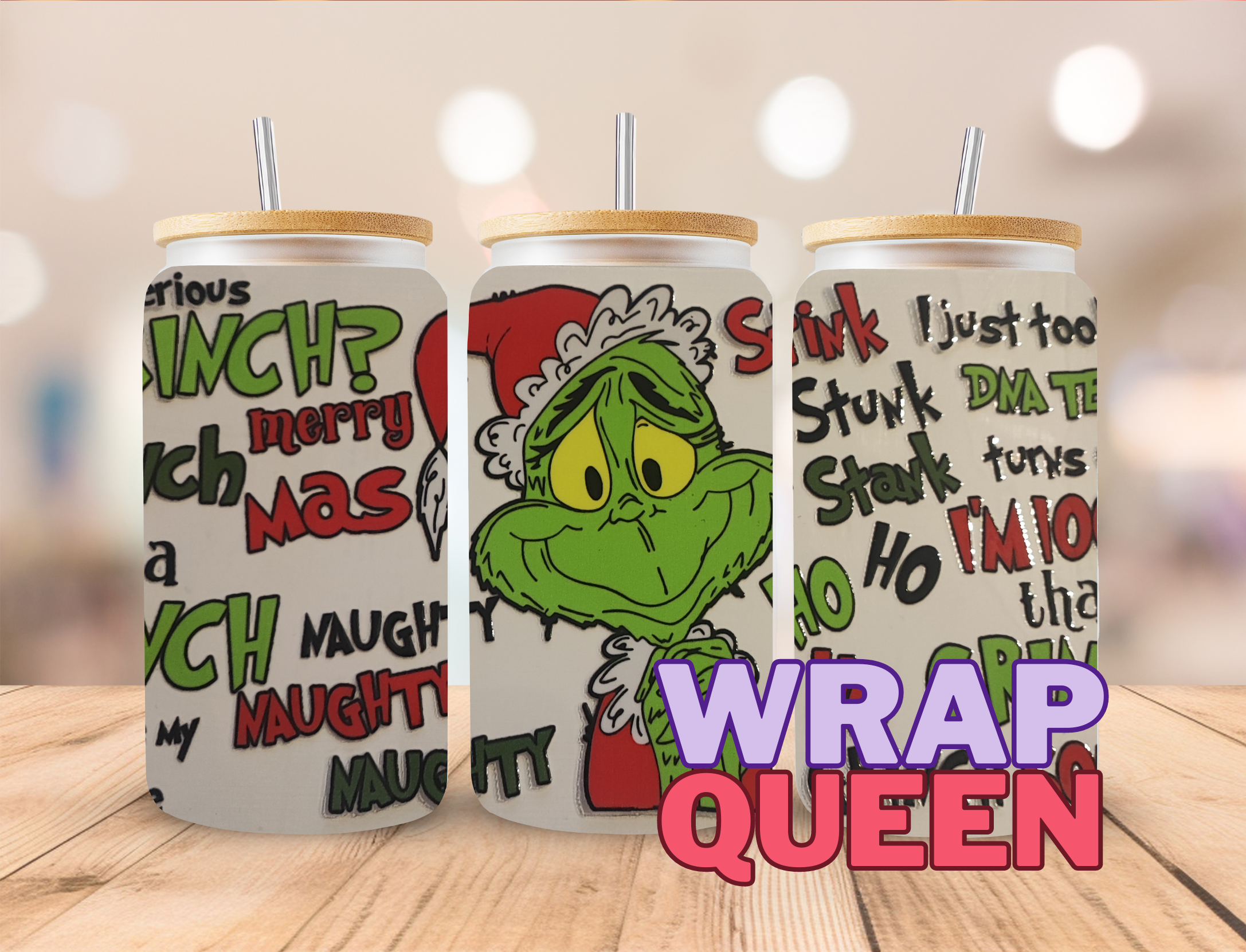 Grinch You serious Grinch UV DTF 16oz Glass Cup Wrap