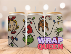 Grinch Max Lights UV DTF 16oz Glass Cup Wrap