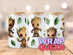 Superhero Groot UV DTF 16oz Glass Cup Wrap