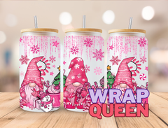 Christmas Pink Gonk UV DTF 16oz Glass Cup Wrap