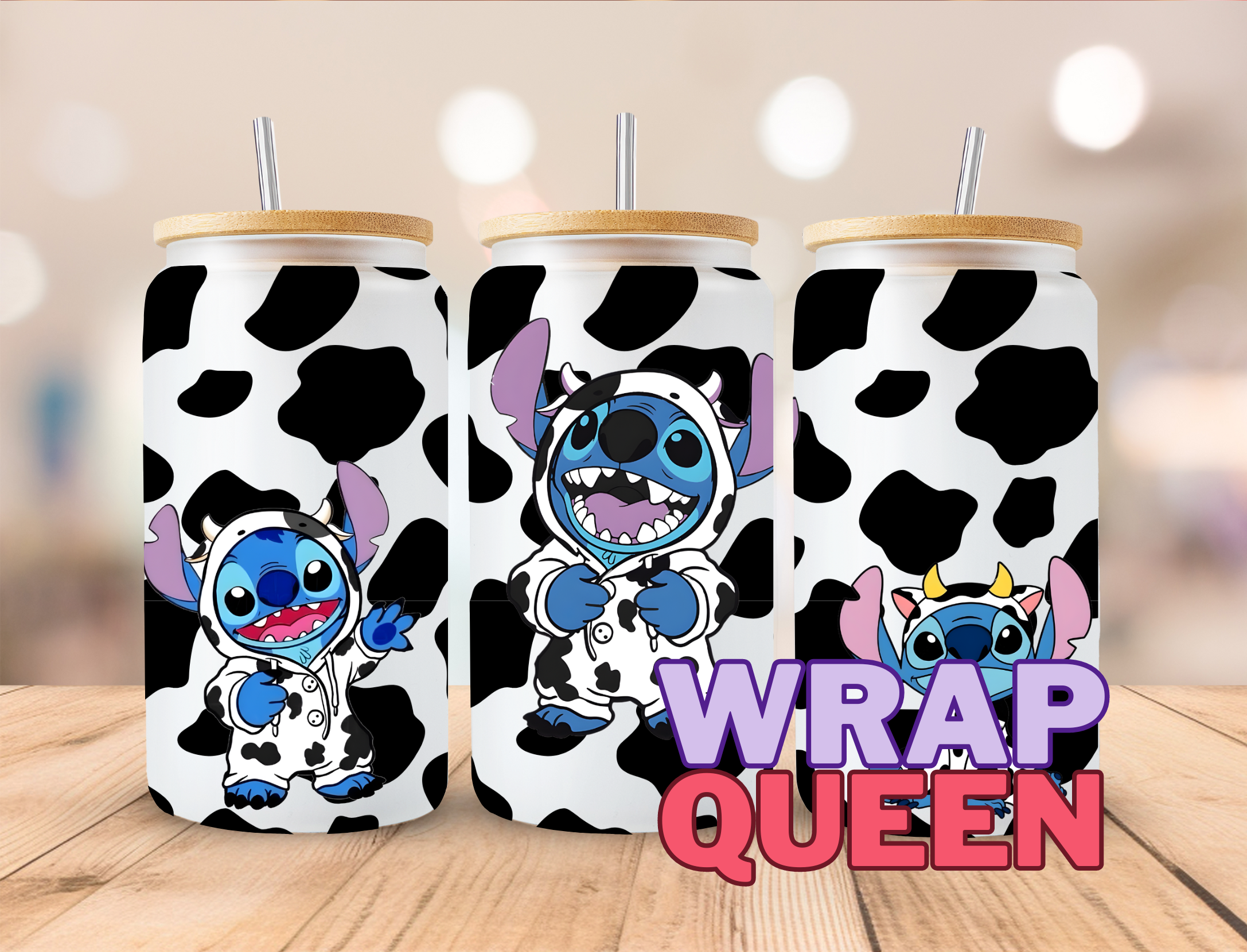 Experiment 626 Cow Print UV DTF 16oz Glass Cup Wrap