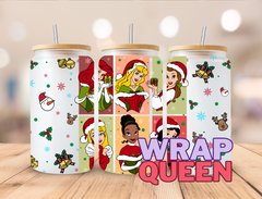 Princess Christmas UV DTF 16oz Glass Cup Wrap