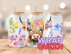 Highland Cow Animal UV DTF 16oz Glass Cup Wrap