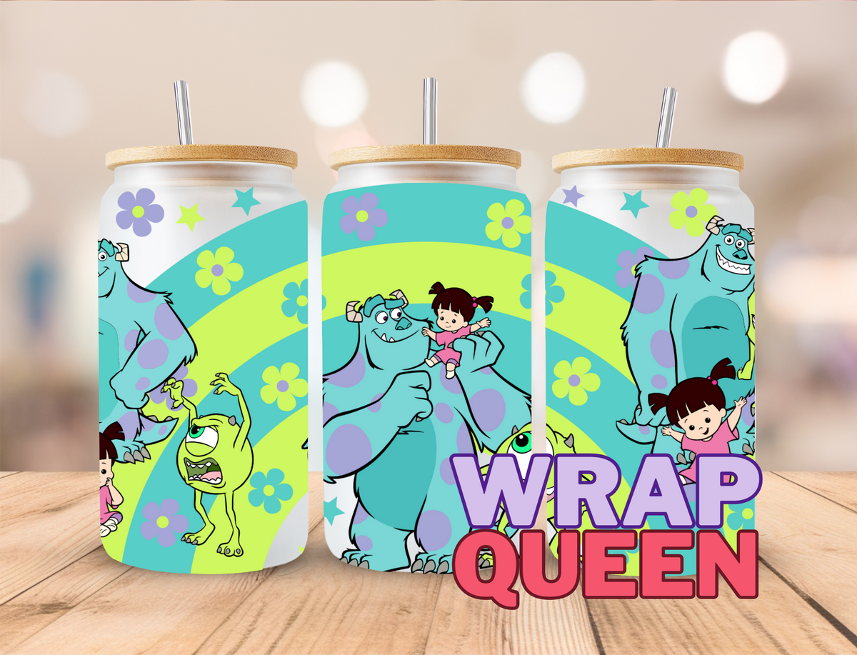 Monsters Cartoon Film UV DTF 16oz Glass Cup Wrap