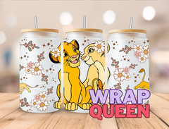 Lion 2 Floral Cartoon Film UV DTF 16oz Glass Cup Wrap