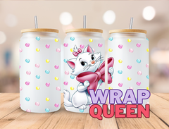 Cat Marie Dot UV DTF 16oz Glass Cup Wrap