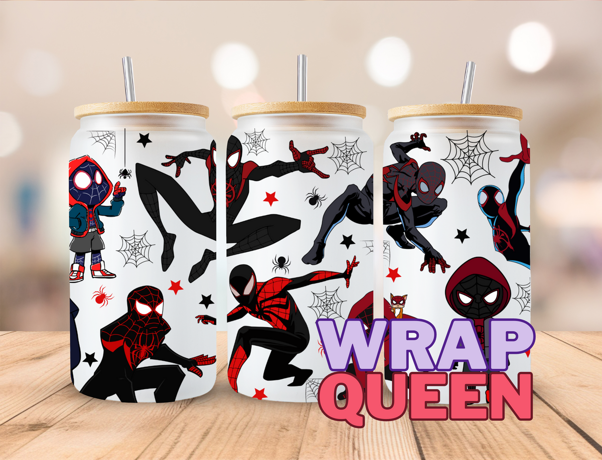 Spider Verse Miles UV DTF 16oz Glass Cup Wrap