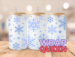 Christmas Snowflake UV DTF 16oz Glass Cup Wrap