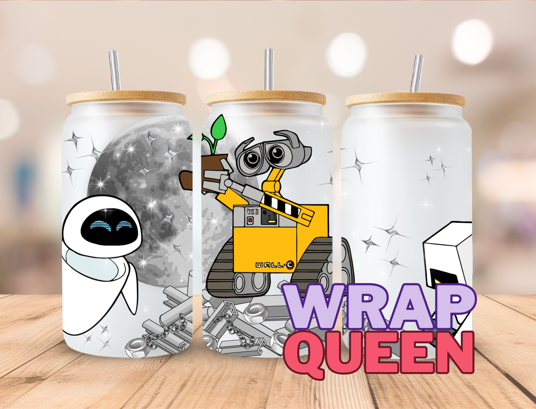 Wall E UV DTF 16oz Glass Cup Wrap