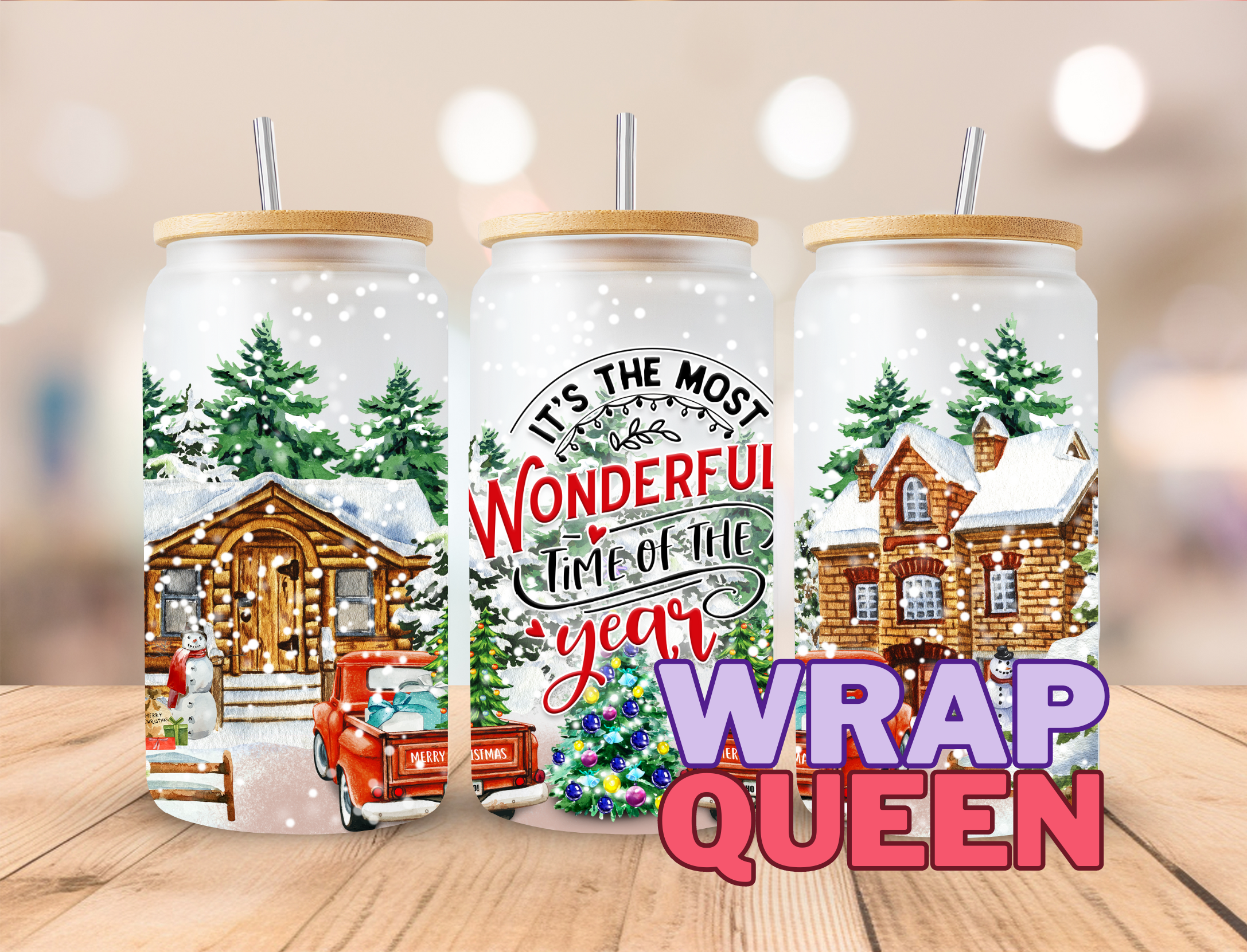 It's the most wonderful time of the year Films UV DTF 16oz Glass Cup Wrap