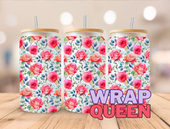 Roses UV DTF 16oz Glass Cup Wrap