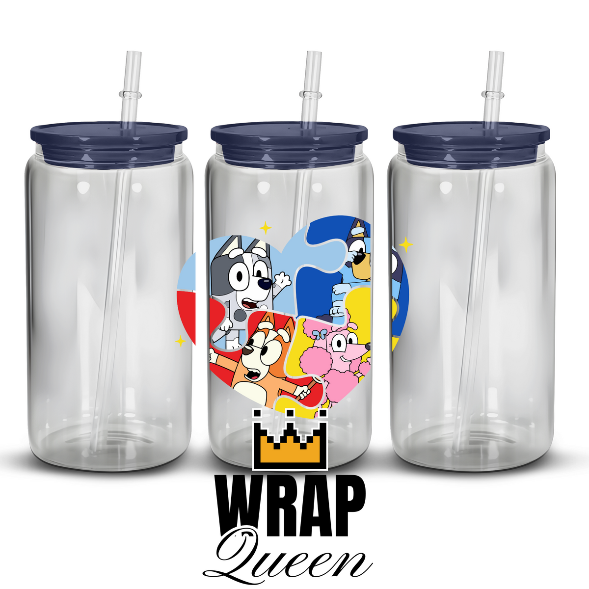 Autism Bluey Australian Cattle Dog Heeler UVDTF 4 Inch Glass Cup Wrap