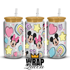 Mouse Heart Charms UV DTF 16oz Glass Cup Wrap