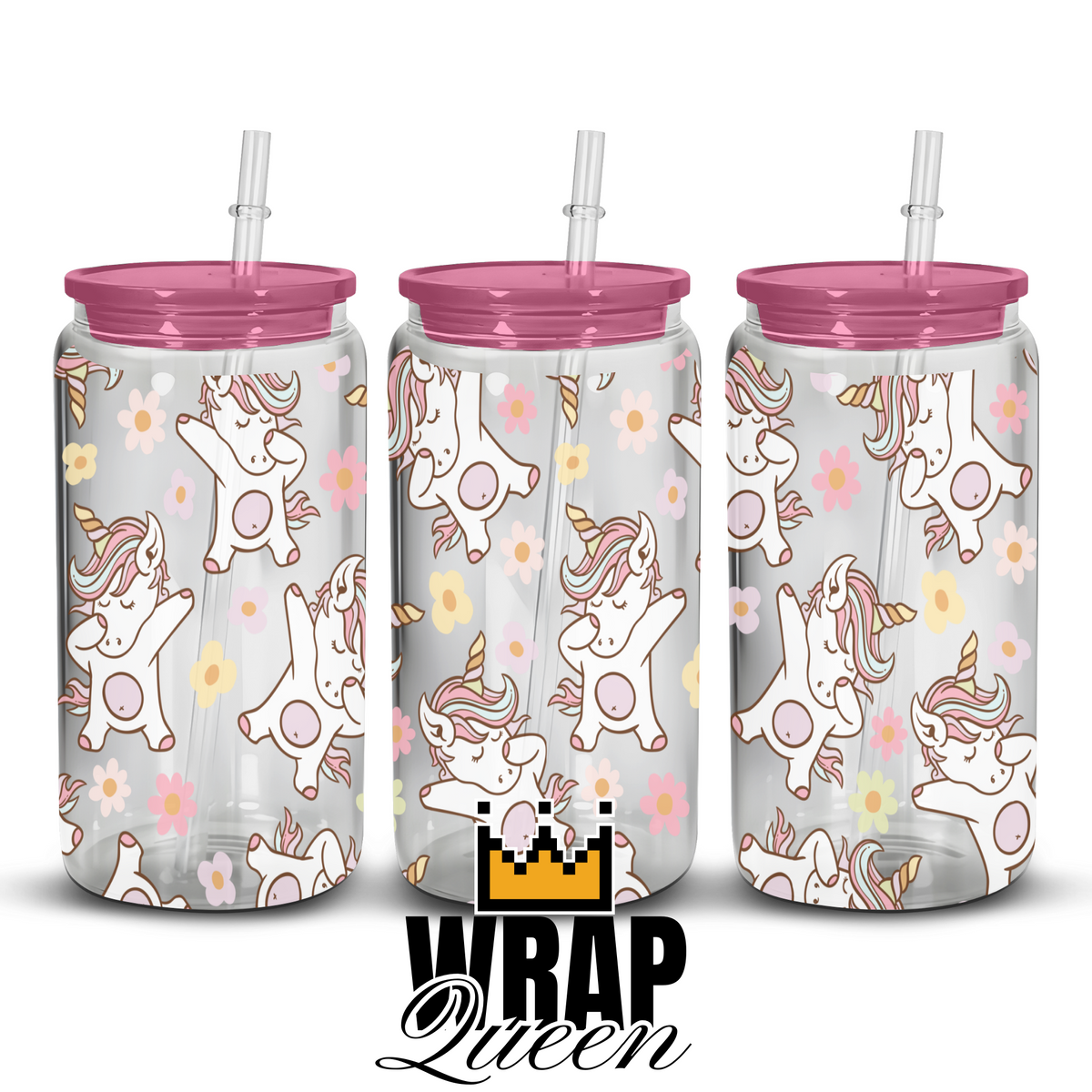 Unicorn Dabbing UV DTF 16oz Glass Cup Wrap