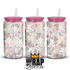 Unicorn Dabbing UV DTF 16oz Glass Cup Wrap