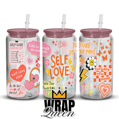 Self Love Affirmation UV DTF 16oz Glass Cup Wrap