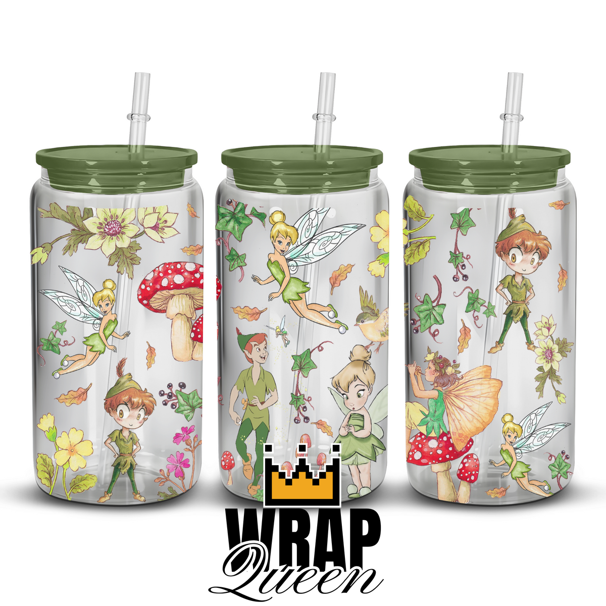 Tinkerbell Pan Enchanted UV DTF 16oz Glass Cup Wrap