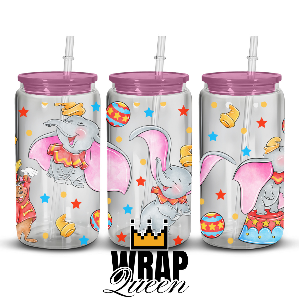 Elephant Cartoon UV DTF 16oz Glass Cup Wrap