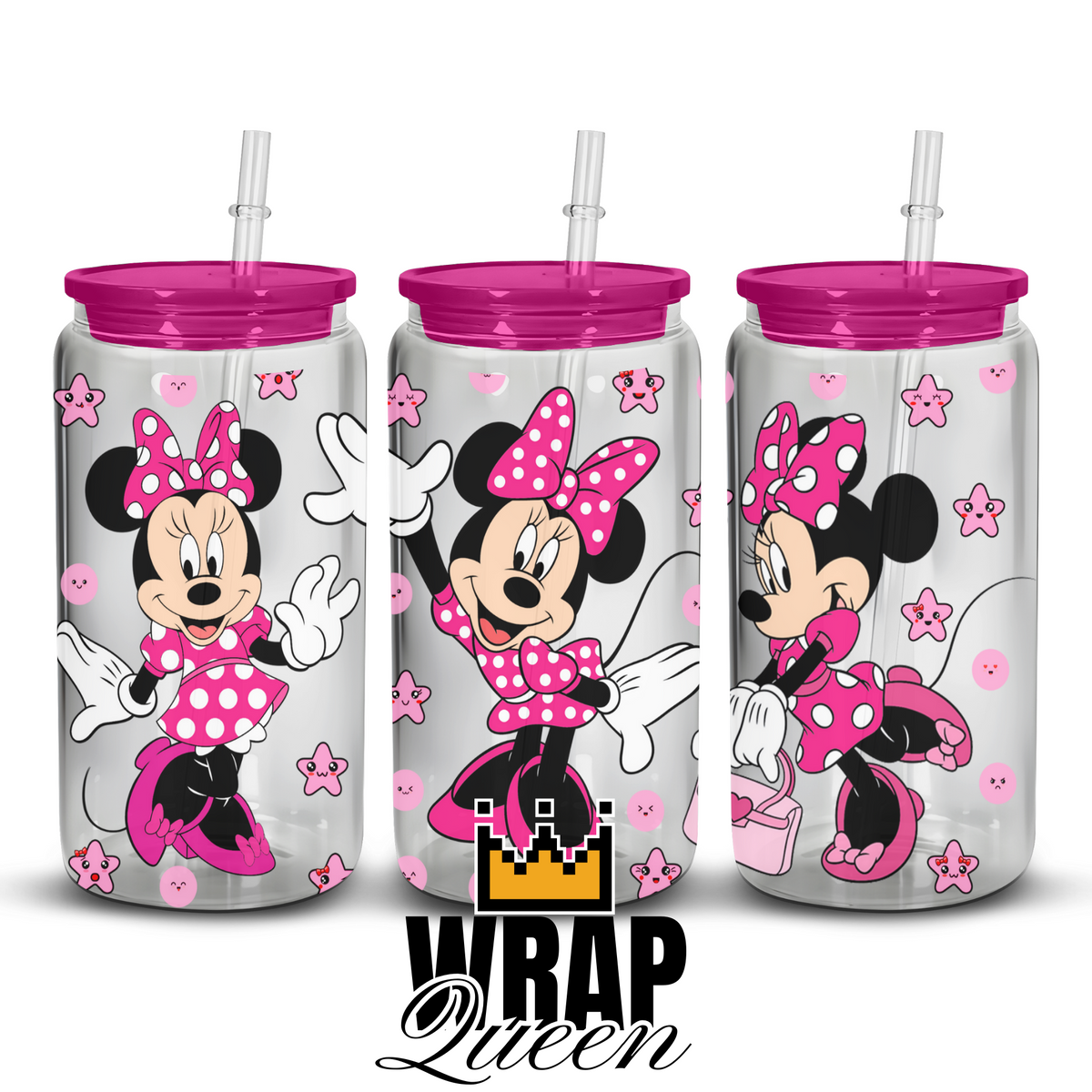 Mouse Pink Poker Dot Dress UV DTF 16oz Glass Cup Wrap