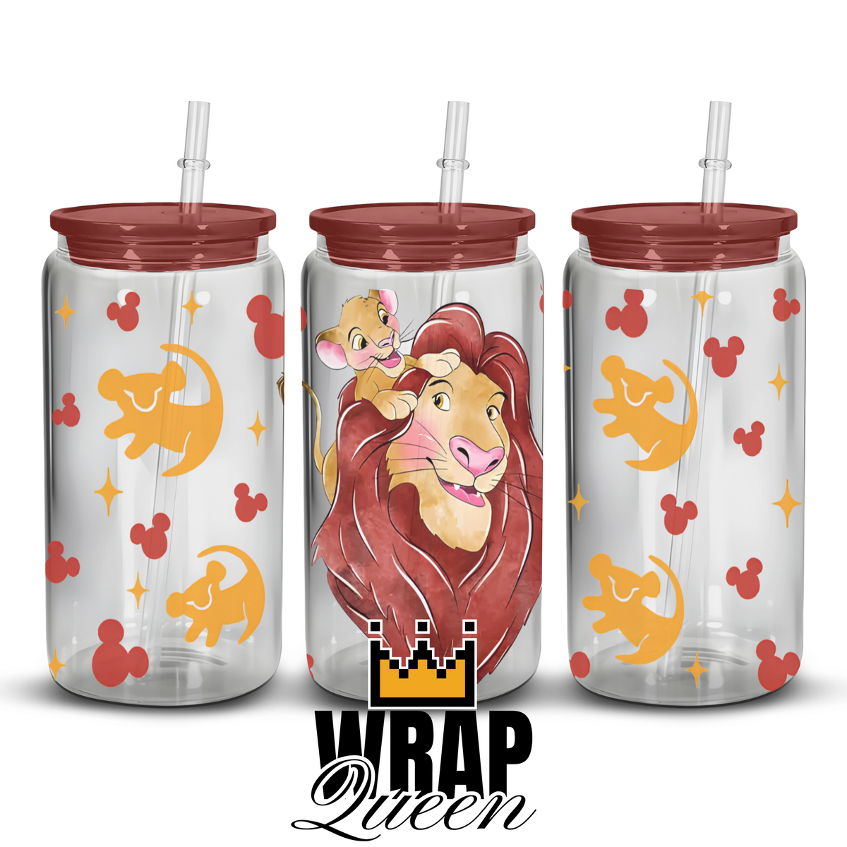 Lion Cartoon Film UV DTF 16oz Glass Cup Wrap