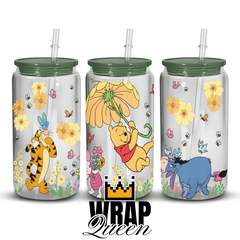 Bear Umberella UV DTF 16oz Glass Cup Wrap