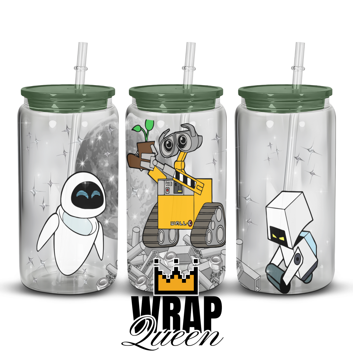 Wall E UV DTF 16oz Glass Cup Wrap