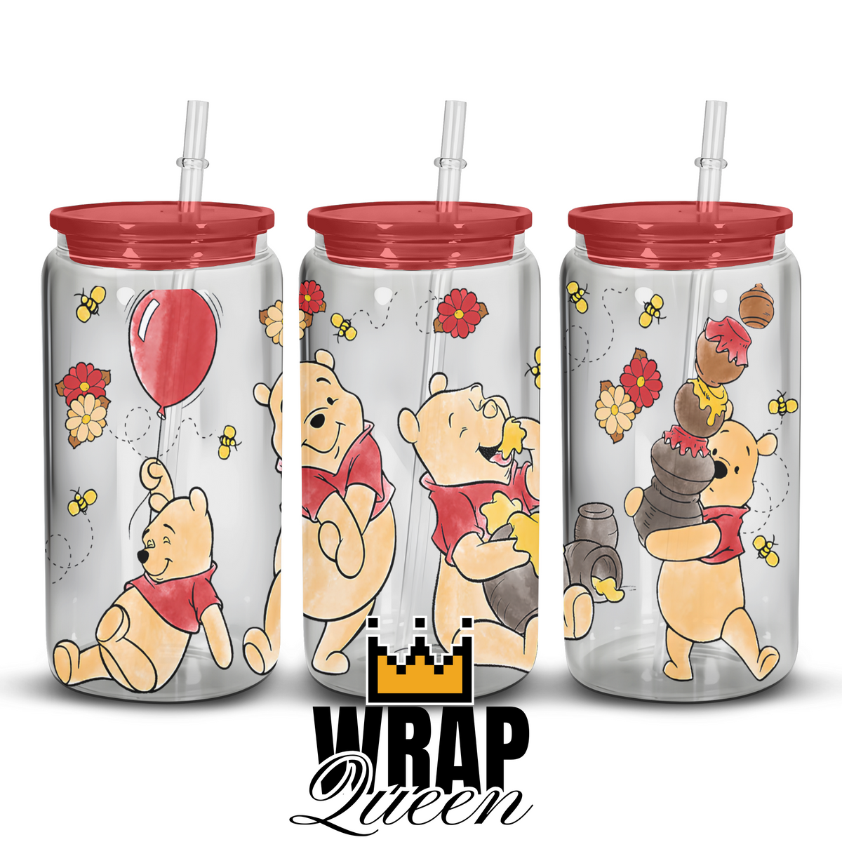 Watercolour Bear UV DTF 16oz Glass Cup Wrap