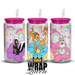 Deer Cartoon UV DTF 16oz Glass Cup Wrap