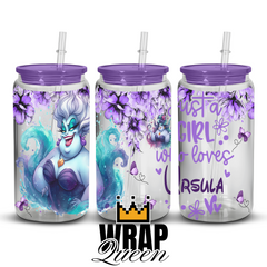 Ursula Just a girl who loves UV DTF 16oz Glass Cup Wrap